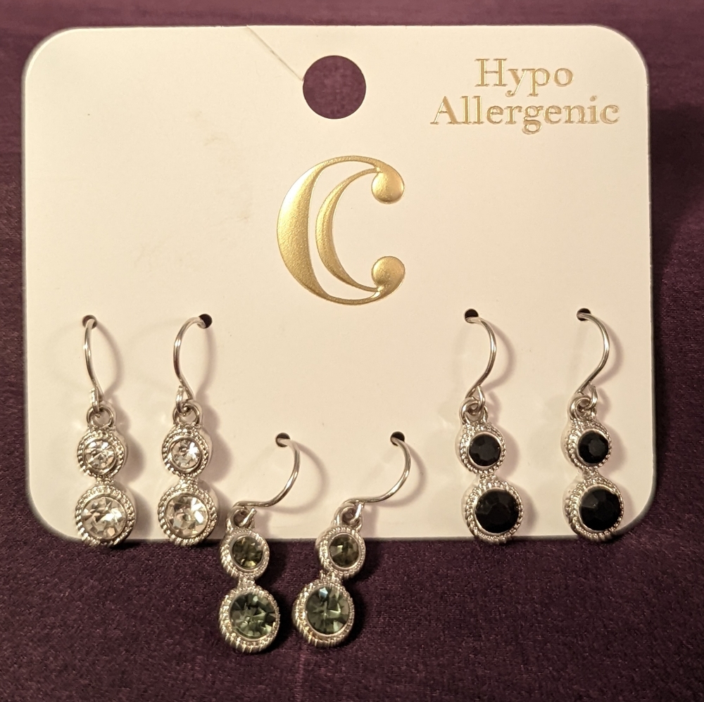 💎 charming charlie • set of 3 silver drop earrings